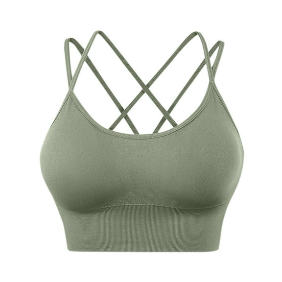 ManxiVoo Women's Low Impact Workout Bras Padded Support Strappy Cross Back Cropped Top For Yoga Fitness Training Comfort Wear S Size Green
