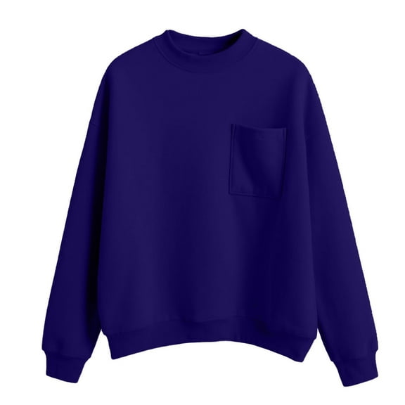 ManxiVoo Women's Mock Neck Pullover Sweatshirt Plus Size Long Sleeve Casual Top with Pockets Fall Fashion M Size Blue