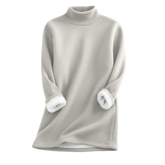 ManxiVoo Women's Mock Neck Thermal Lined Pullover Sweatshirt Cozy Winter Long Sleeve Casual Comfort Wear XL Size Grey