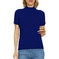 thumbnail image 1 of ManxiVoo Women's Mock Neck Top Short Sleeve Knit Pullover Sweater Smart Casual Ribbed Shirt L Size Blue, 1 of 8
