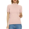 thumbnail image 1 of ManxiVoo Women's Mock Neck Top Short Sleeve Knit Pullover Sweater Smart Casual Ribbed Shirt M Size Pink, 1 of 8