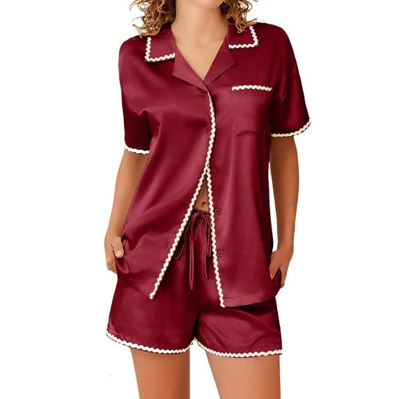 ManxiVoo Women's Modal Cardigan Pajama Set Soft Comfortable Loungewear for Indoor Outdoor Use L Size Wine
