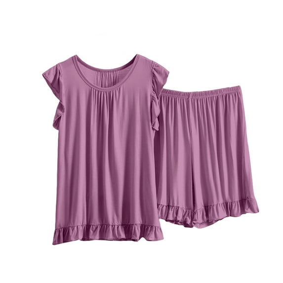 ManxiVoo Women's Modal Lace Trim Sleepshirt and Shorts Set Breathable Summer Pajamas Home Outfit XXXXXXXXL Size Purple