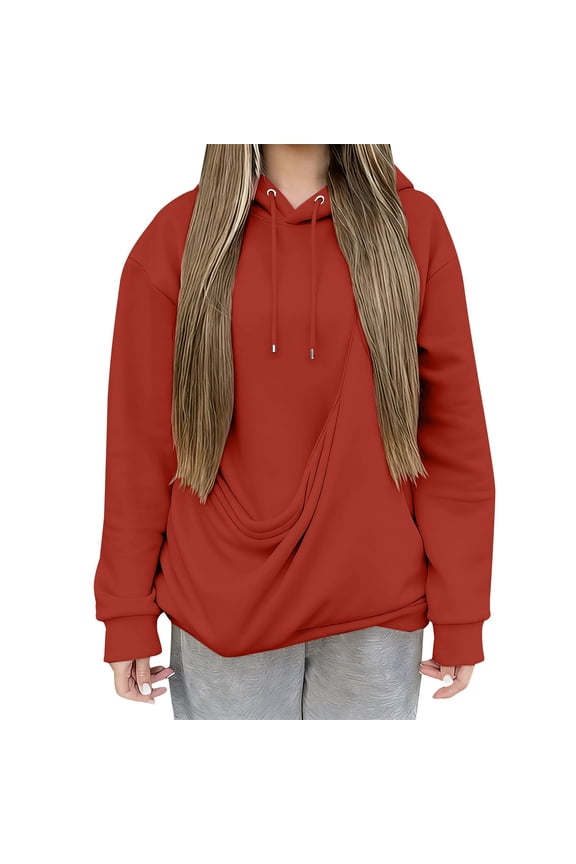 Women's Oversized Hooded Pullover with Kangaroo Pocket Loose Fit Casual Streetwear Sweatshirt for Outdoor Activities XXXL Size Red