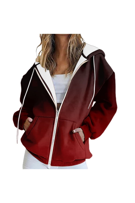 Women's Oversized Pocket Zipper Hooded Jacket Long Sleeve Track Style Casual Top S Size Black