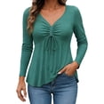 thumbnail image 1 of ManxiVoo Women's Peplum Blouse V Neck with Ruched Front Long Sleeve Casual Top Fashion Elegant Office Wear XXXL Size Green, 1 of 8