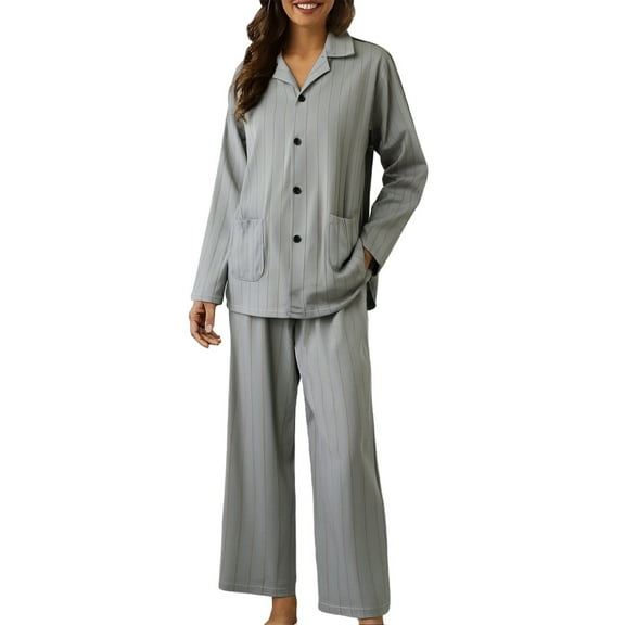 ManxiVoo Women's Plus Size Cotton Pajama Set Loose Fitting Home Wear Comfortable Sleep Outfit M Size Grey