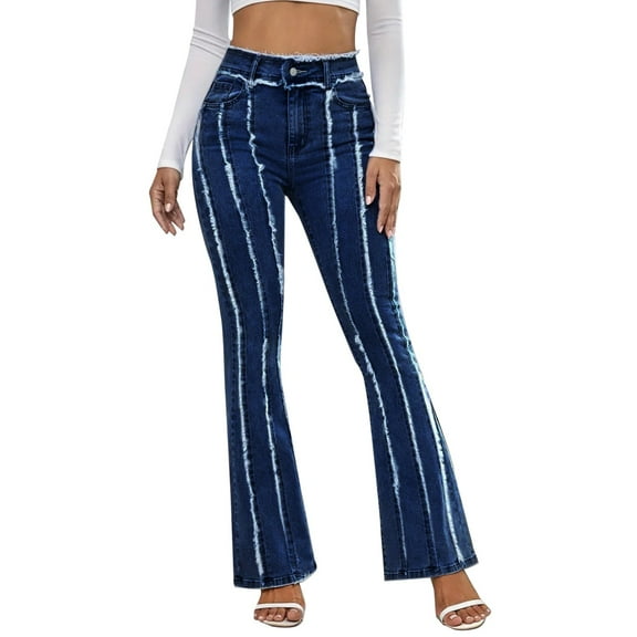 ManxiVoo Women's Plus Size Stretch Denim Distressed Jeans with Elastic Waist for Spring Summer Casual Wear and Trendy Everyday Pants M Size Dark Blue