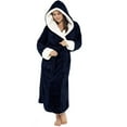 thumbnail image 1 of ManxiVoo Women's Plush Long Sleeve Robe with Attached Belt Cozy Home Wear Absorbent Bathrobe for Self Care Moments and Morning Routine XXL Size Dark Blue, 1 of 8