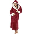 thumbnail image 1 of ManxiVoo Women's Plush Long Sleeve Robe with Attached Belt Cozy Home Wear Absorbent Bathrobe for Self Care Moments and Morning Routine XXXXXL Size Red, 1 of 8