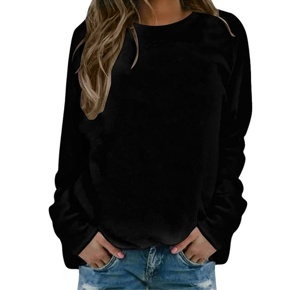ManxiVoo Women's Printed Long Sleeve Hoodie Solid Color Street Style Comfortable Pullover Top L Size Black