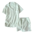 thumbnail image 1 of ManxiVoo Women's Pure Cotton Short Sleeve Pajama Set Woven Checkered Top and Shorts Lightweight Breathable Home Lounge Wear L Size Green, 1 of 2