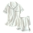 thumbnail image 1 of ManxiVoo Women's Pure Cotton Short Sleeve Pajama Set Woven Checkered Top and Shorts Lightweight Breathable Home Lounge Wear L Size White, 1 of 2
