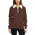 thumbnail image 1 of ManxiVoo Women's Quarter-Zip Hoodie Brushed Fleece Long Sleeve Pocket Detail Comfort Fit Casual Winter Loungewear M Size Brown, 1 of 4
