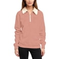 thumbnail image 1 of ManxiVoo Women's Quarter-Zip Hoodie Brushed Fleece Long Sleeve Pocket Detail Comfort Fit Casual Winter Loungewear M Size Pink, 1 of 4