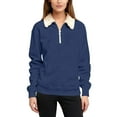 thumbnail image 1 of ManxiVoo Women's Quarter-Zip Hoodie Brushed Fleece Long Sleeve Pocket Detail Comfort Fit Casual Winter Loungewear XXL Size Blue, 1 of 4