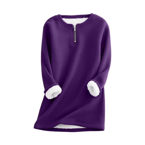 ManxiVoo Women's Quarter Zip Thermal Lined Pullover Sweatshirt Winter Warm Long Sleeve Casual Loungewear Top M Size Dark Purple