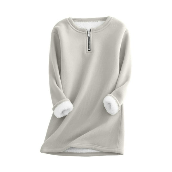 ManxiVoo Women's Quarter Zip Thermal Lined Pullover Sweatshirt Winter Warm Long Sleeve Casual Loungewear Top XXL Size Grey