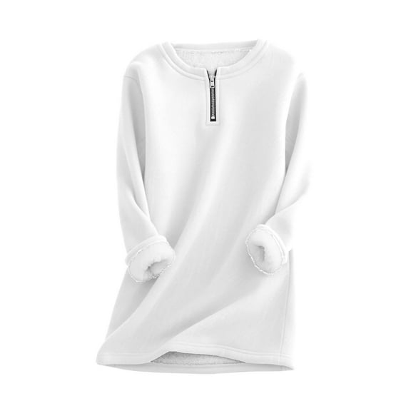 ManxiVoo Women's Quarter Zip Thermal Lined Pullover Sweatshirt Winter Warm Long Sleeve Casual Loungewear Top XXL Size White