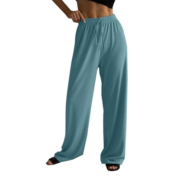 ManxiVoo Women's Ribbed Elastic Waist Athletic Wide Leg Pants Comfortable Jogging Trousers Casual Street Style Sporty Bottoms S Size Green