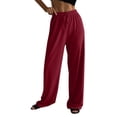 thumbnail image 1 of ManxiVoo Women's Ribbed Elastic Waist Athletic Wide Leg Pants Comfortable Jogging Trousers Casual Street Style Sporty Bottoms S Size Wine, 1 of 5