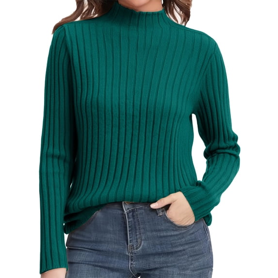 ManxiVoo Women's Ribbed Knit Turtleneck Sweater Long Sleeve Pullover Basic Chic Fall Winter Fashion Top XXL Size Green