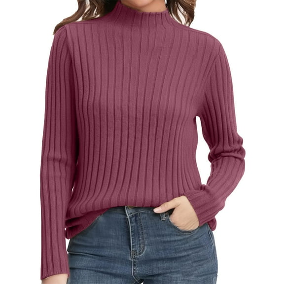 ManxiVoo Women's Ribbed Knit Turtleneck Sweater Long Sleeve Pullover Basic Chic Fall Winter Fashion Top XXL Size Purple