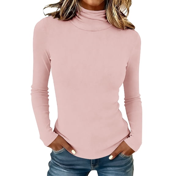 ManxiVoo Women's Ribbed Turtleneck Top Slim Fit Thermal Long Sleeve Shirt for Winter Layering and Under Sweater M Size Pink