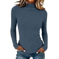 thumbnail image 1 of ManxiVoo Women's Ribbed Turtleneck Top Slim Fit Thermal Long Sleeve Shirt for Winter Layering and Under Sweater XXL Size Blue, 1 of 4