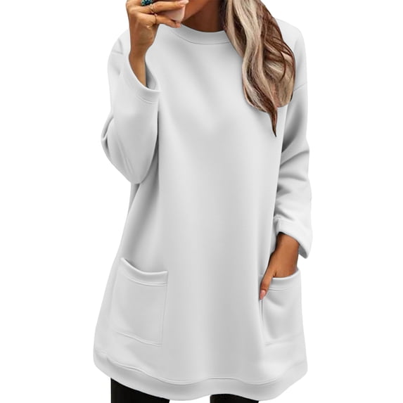 ManxiVoo Women's Round Neck Anxiety Relief Comfort Hoodie Long Sleeve Warm Casual Sweatshirt Tops S Size White