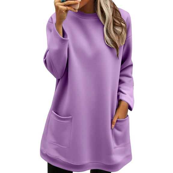 ManxiVoo Women's Round Neck Anxiety Relief Comfort Hoodie Long Sleeve Warm Casual Sweatshirt Tops XXL Size Purple