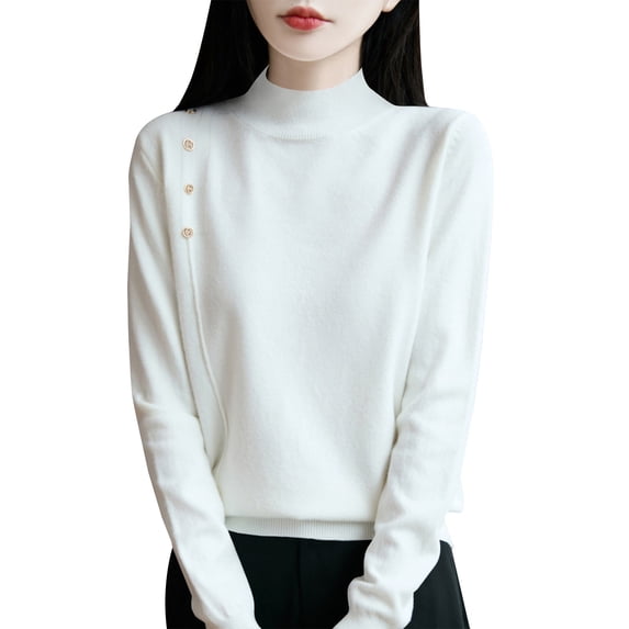 ManxiVoo Women's Round Neck Knit Sweater Thermal Insulated Winter Base Layer Slim Fit Comfortable Stretch Fabric XXL Size White