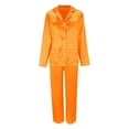 thumbnail image 1 of ManxiVoo Women's Satin Pajama Set Long Sleeve Top and Pants with Pockets Home Loungewear Outfit S Size Orange, 1 of 6