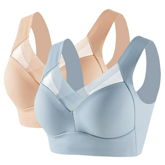 ManxiVoo Women's Satin Support Sports Bra 2 Pack Wireless Comfort Fit for Mature Users Lifting Effect Wide Back Design L Size Mint Green