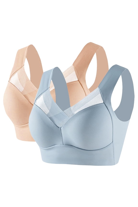 Women's Satin Support Sports Bra 2 Pack Wireless Comfort Fit for Mature Users Lifting Effect Wide Back Design L Size Mint Green