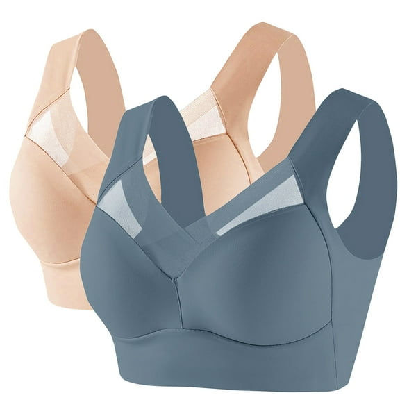 ManxiVoo Women's Satin Support Sports Bra 2 Pack Wireless Comfort Fit for Mature Users Lifting Effect Wide Back Design XXL Size Green