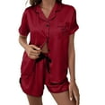 thumbnail image 1 of ManxiVoo Women's Short Sleeve Button Down Pajama Set Comfy Boyleg Shorts Lounge Wear for Fall Season Chic Elastic Waist L Size Wine, 1 of 6