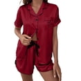 thumbnail image 1 of ManxiVoo Women's Short Sleeve Button Down Pajama Set Comfy Boyleg Shorts Lounge Wear for Fall Season Chic Elastic Waist XL Size Wine, 1 of 5