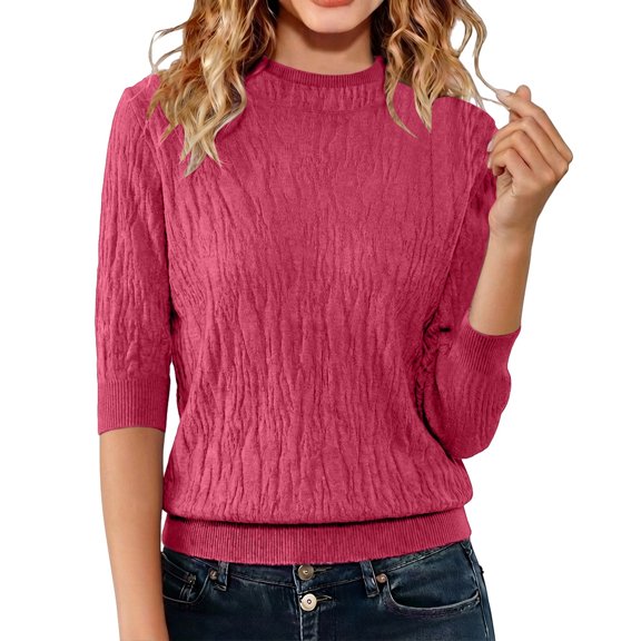 ManxiVoo Women's Short Sleeve Pullover Semi Turtleneck Knit Top Stretch Slim Fit Lightweight Sweater for Spring Summer Fall Layering Essential S Size Watermelon Red