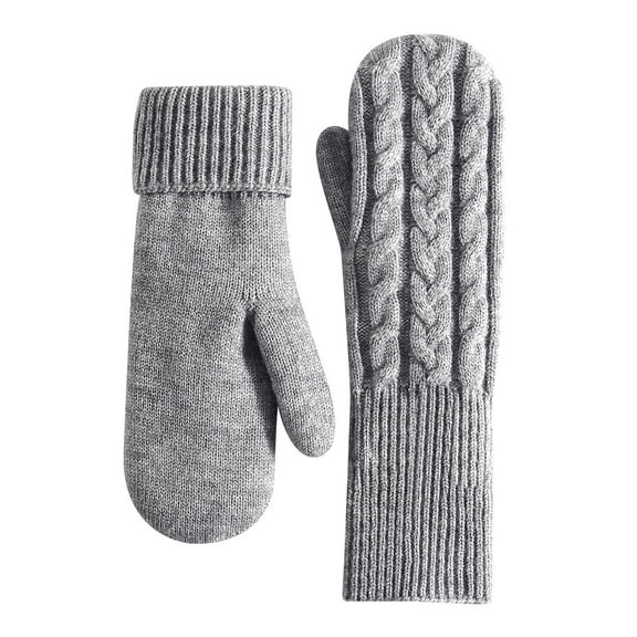 ManxiVoo Women's Ski Mittens Winter Outdoor Gloves Thermal Double Layer Thick Knitted for Snow Activities Grey