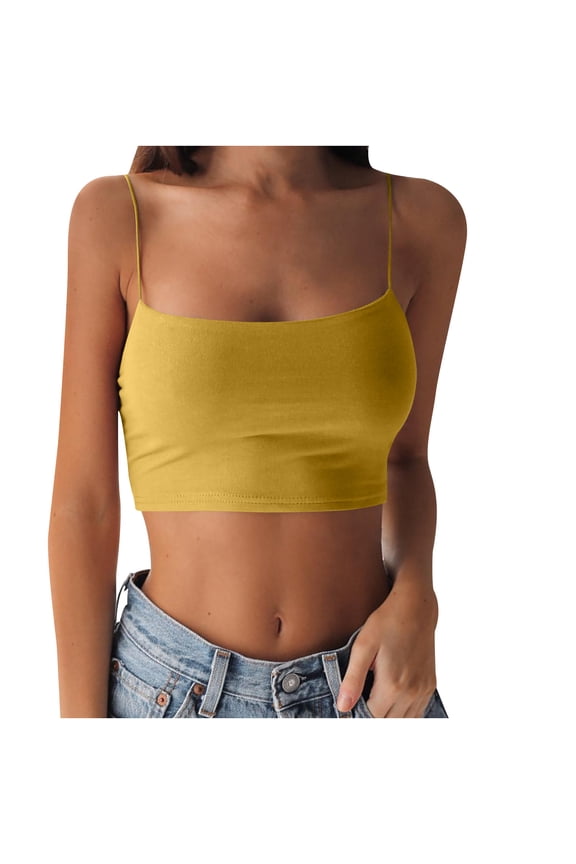 Women's Sleeveless Camisole Vest Slim Fit Short Tank Top Fashion Layering Piece For Casual And Office Wear S Size Yellow