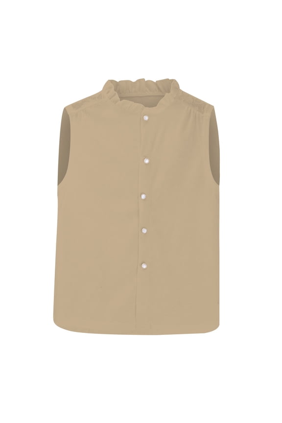 Women's Sleeveless Collar Shirt for Layering Slim Fit Blouse Versatile Inner Top to Wear Under Blazer for Work XL Size Khaki