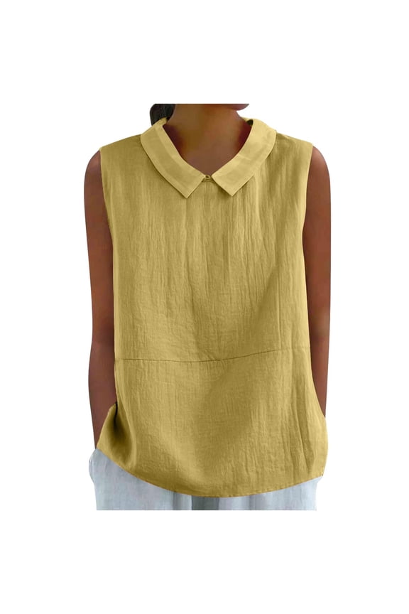 Women's Sleeveless Tank Top Casual Loose Fit Top with Lapel Collar for Layered Outfits and Warm Weather XL Size Yellow
