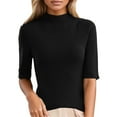 thumbnail image 1 of ManxiVoo Women's Slim Fit Sweater Half Neck Mid Sleeve Base Layer Top For Comfortable Layering And Everyday Fashion L Size Black, 1 of 9
