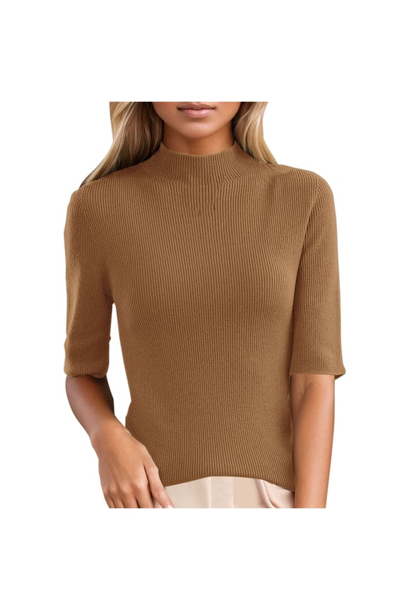 Women's Slim Fit Sweater Half Neck Mid Sleeve Base Layer Top For Comfortable Layering And Everyday Fashion S Size Gold