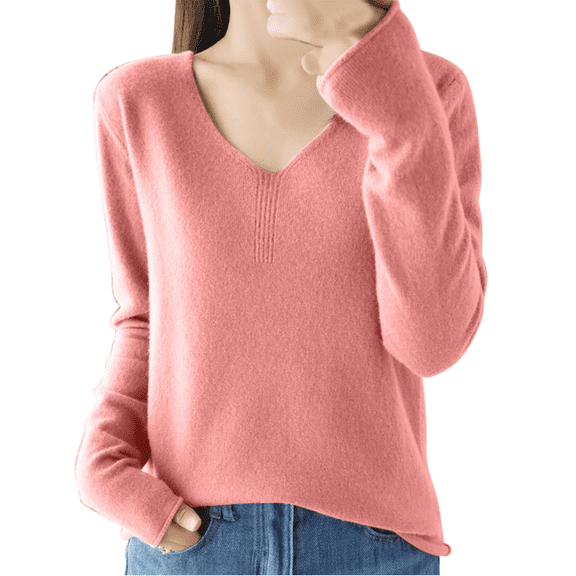 ManxiVoo Women's Soft V Neck Lightweight Knit Pullover Sweater Long Sleeve Comfortable Casual Wear Tops S Size Pink