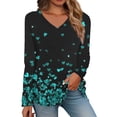 thumbnail image 1 of ManxiVoo Women's Sparkle Glitter V Neck Long Sleeve Top Gradient Printed Shimmering Bodycon Evening Party Blouse for Women L Size Black, 1 of 5