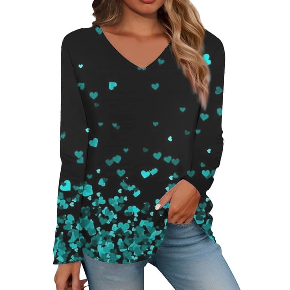 ManxiVoo Women's Sparkle Glitter V Neck Long Sleeve Top Gradient Printed Shimmering Bodycon Evening Party Blouse for Women L Size Black