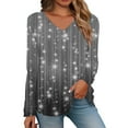 thumbnail image 1 of ManxiVoo Women's Sparkle Glitter V Neck Long Sleeve Top Gradient Printed Shimmering Bodycon Evening Party Blouse for Women L Size Navy, 1 of 5