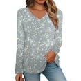 thumbnail image 1 of ManxiVoo Women's Sparkle Glitter V Neck Long Sleeve Top Gradient Printed Shimmering Bodycon Evening Party Blouse for Women M Size White, 1 of 5